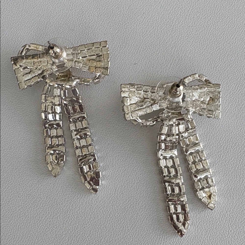 Rhinestone Crystal Bow Statement Dangle Earrings … - image 3